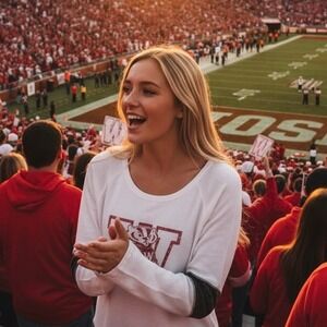 Retro Brand University of Wisconsin Madison Waffle Knit Shirt Women Medium White